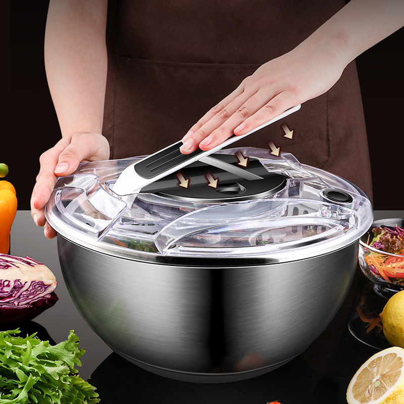 Hot Selling Quick Dry Manual 304 Stainless Steel Metal Dehydrated Vegetables Salad Fruit Spinner