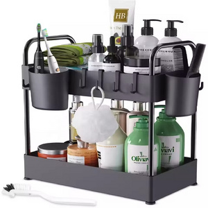 Kitchen Storage Shelf Bathroom Cabinet Under The Sink Organizer And Storage Rack With Hooks