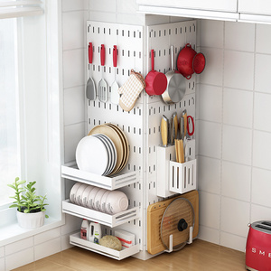 Multi Function Punch-Free Floating Wall-Mounted Kitchen Utensil Hanger Storage Holders Shelves Spice Racks Organizer