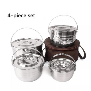 Hot Selling Portable Camping Picnic Cookware Set Stainless Steel Cooking Stock Soup Pot For Outdoor