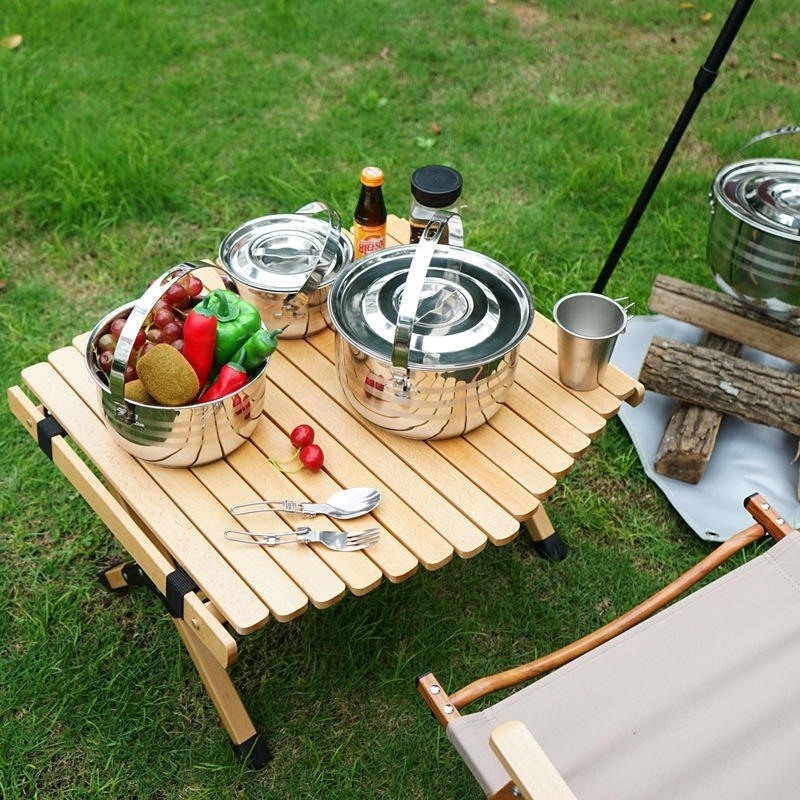 Hot Selling Portable Camping Picnic Cookware Set Stainless Steel Cooking Stock Soup Pot For Outdoor