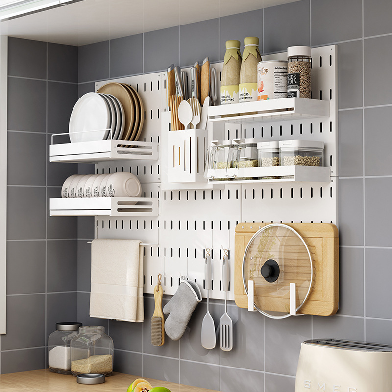 Multi Function Punch-Free Floating Wall-Mounted Kitchen Utensil Hanger Storage Holders Shelves Spice Racks Organizer