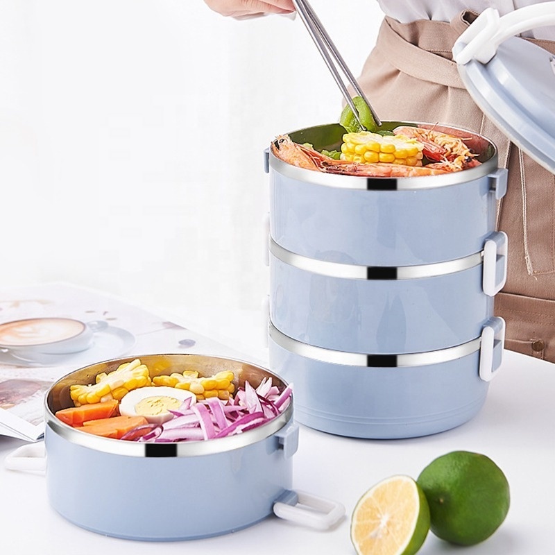 Nordic Color Square Buckle Round Bento Food Lunch Box Take Away Stainless Steel Lunch Box For Kids And Adults