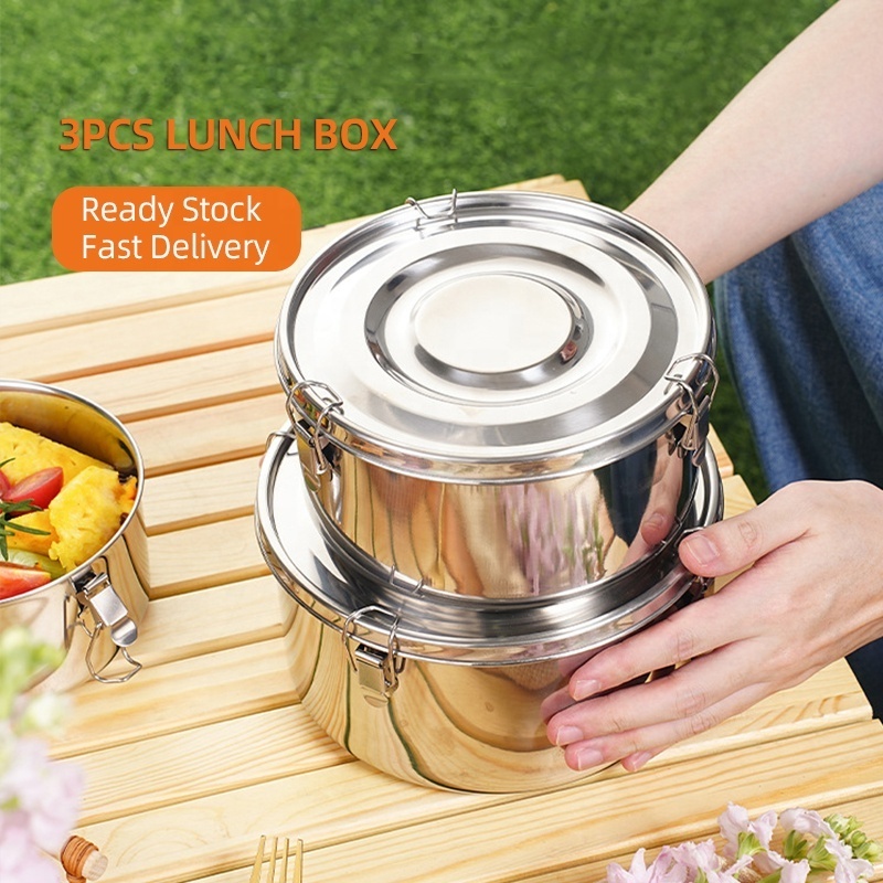 Best Selling Food Storage Container Set Box Bento Box Set Stainless Steel 304 Round Lunch Box With Lock