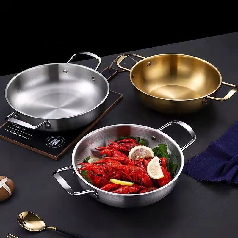 Wholesale Top Seller Kitchen Seaafood Cookware Pan Stainless Steel 304 Cooking Wok Paella Pan