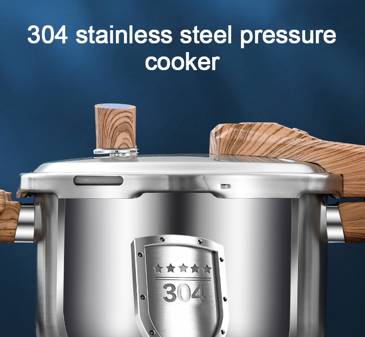 New Arrival Cookware Induction Cooker Cooking Pot Food Grade 304 Stainless Steel Pressure Cooker With Wooden Handle