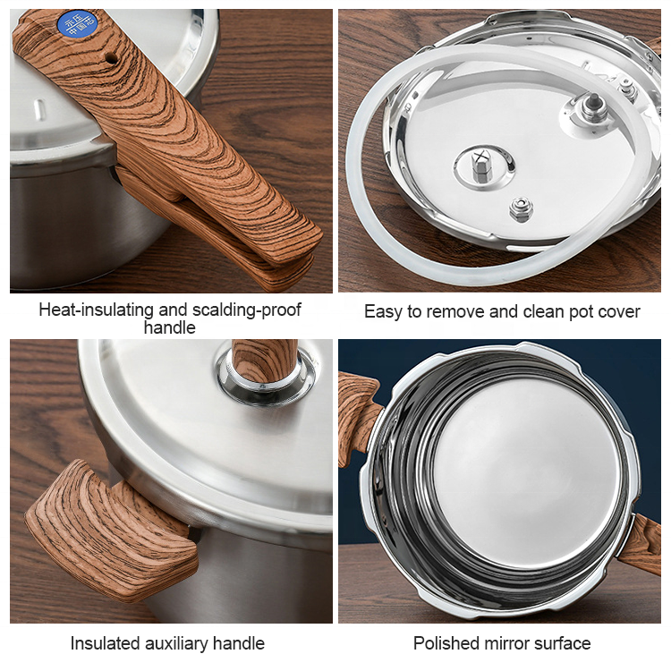 New Arrival Cookware Induction Cooker Cooking Pot Food Grade 304 Stainless Steel Pressure Cooker With Wooden Handle