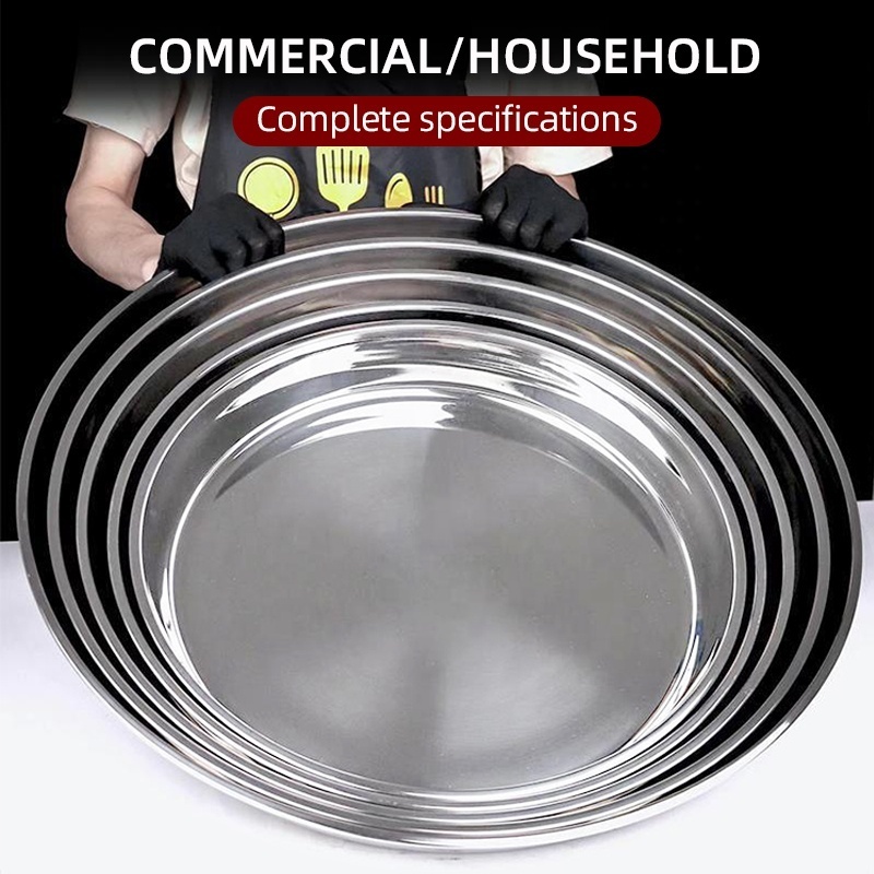 High Quality Kitchen Salad Plates Multisize Stainless Steel Food Dish Dinner Round Fruit Tray