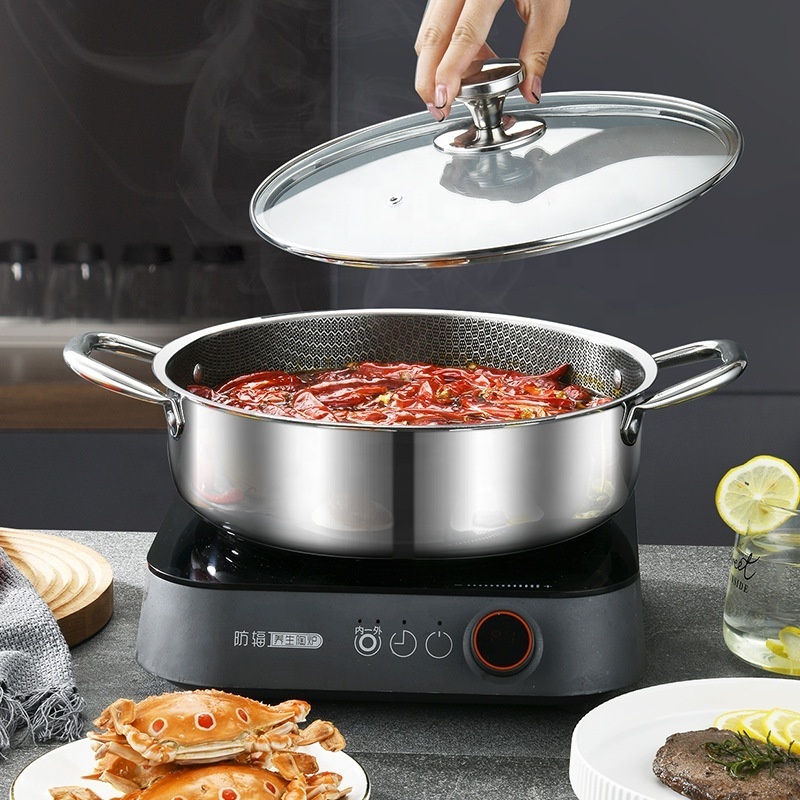 High Capacity Food Warmer Cookware Cooking Hot Pot Nonstick Stainless Steel Soup Pot With Glass Lid