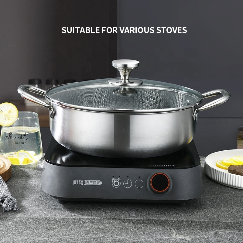 High Capacity Food Warmer Cookware Cooking Hot Pot Nonstick Stainless Steel Soup Pot With Glass Lid