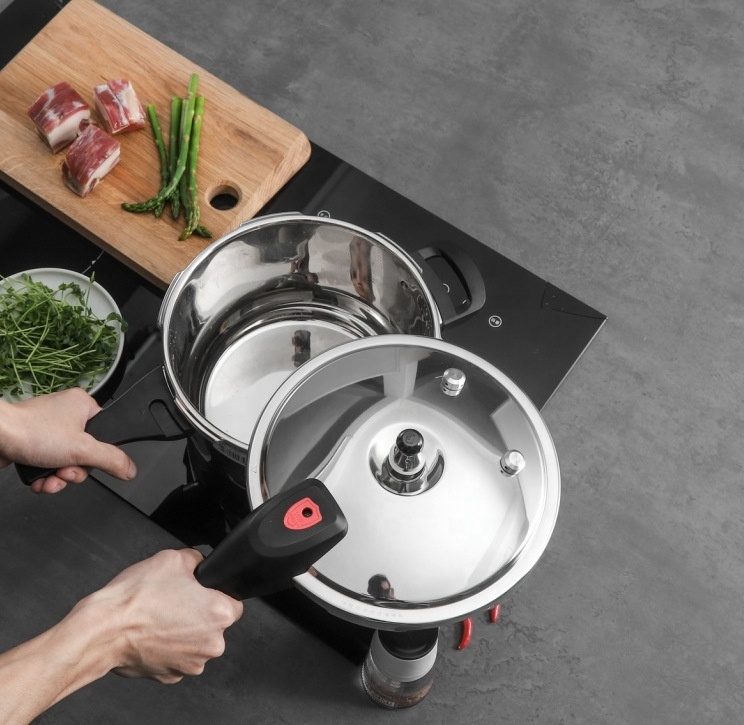 New Arrival Cookware Multisize Kitchen Cooking Pot Double Bottom Induction Pressure Pot Stainless Steel Pressure Cooker