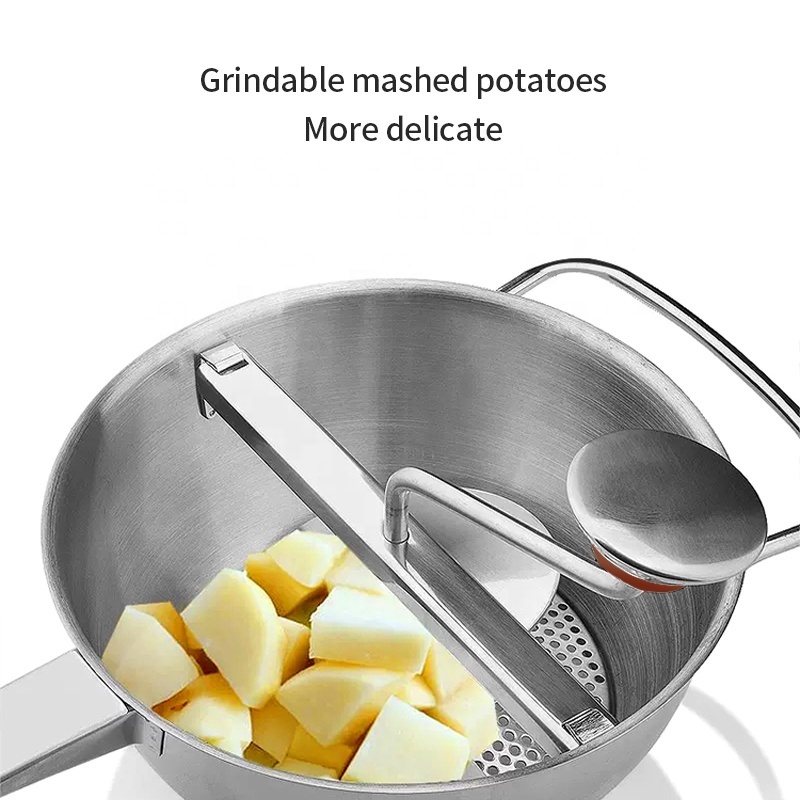 Custom 304 Stainless Steel Vegetable Chopper Mill Strainer Potato Masher Grinder Food Mill With Wooden Handle