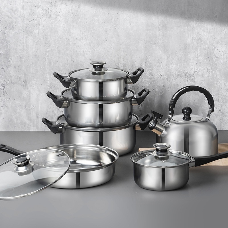 New Arrival Cookware Sets 12 Pcs Stainless Steel Kitchen Soup Pot Cooking Pot Set With Bakelite handle