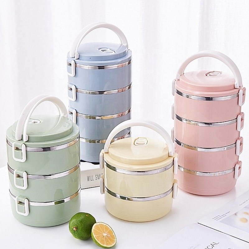 Nordic Color Square Buckle Round Bento Food Lunch Box Take Away Stainless Steel Lunch Box For Kids And Adults