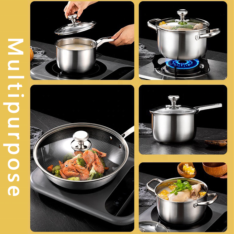 New Arrival Pots And Pans Kitchen Cooking Pots Sets Induction Cookers Non Stick 3 PCS Stainless Steel Cookware Set