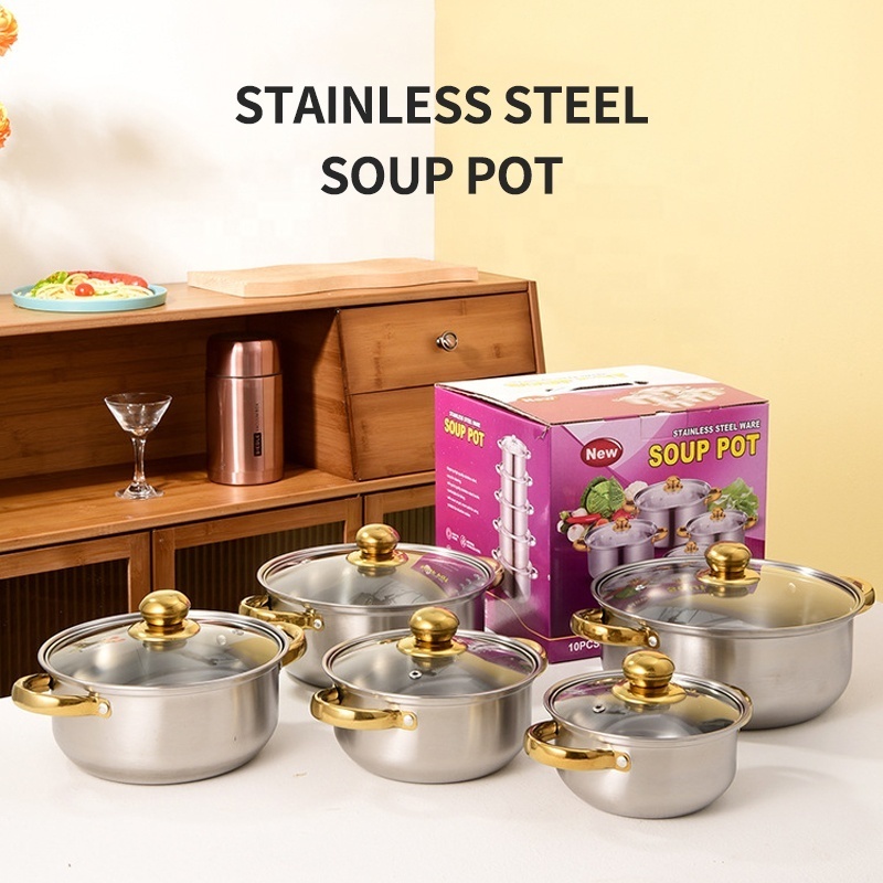 Wholesale Kitchen Induction Ollas 5 Pieces Soup Pot Set Stainless Steel Cooking Cookware Set