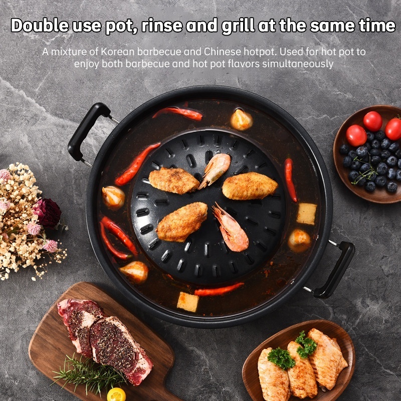 Lazada Hot Sale 35CM Pork Pan Cookware Commercial Outdoor Camping Aluminum Charcoal Grill Food Barbecue Grill Pan