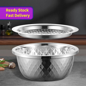 Hot Sale Multiple Sizes Kitchen Fruit Bowl Diamond Grain Salad Mixing Bowl Stainless Steel Mixing Bowl With Lid