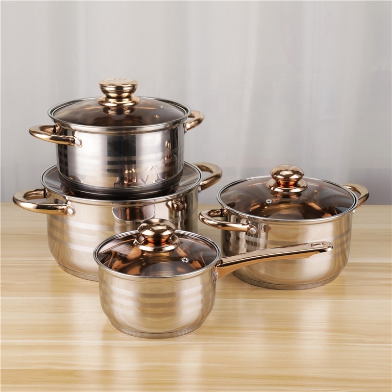 Non Stick 6pcs Cookware Set Soup Milk Cooking Stainless Steel 201 Stock Pot