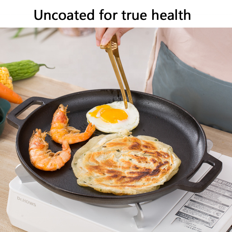 Outdoor Camping Barbecue Plate 30cm Hot Sell Metal Material Cast Iron Reversible Griddle Bbq Grill Pan