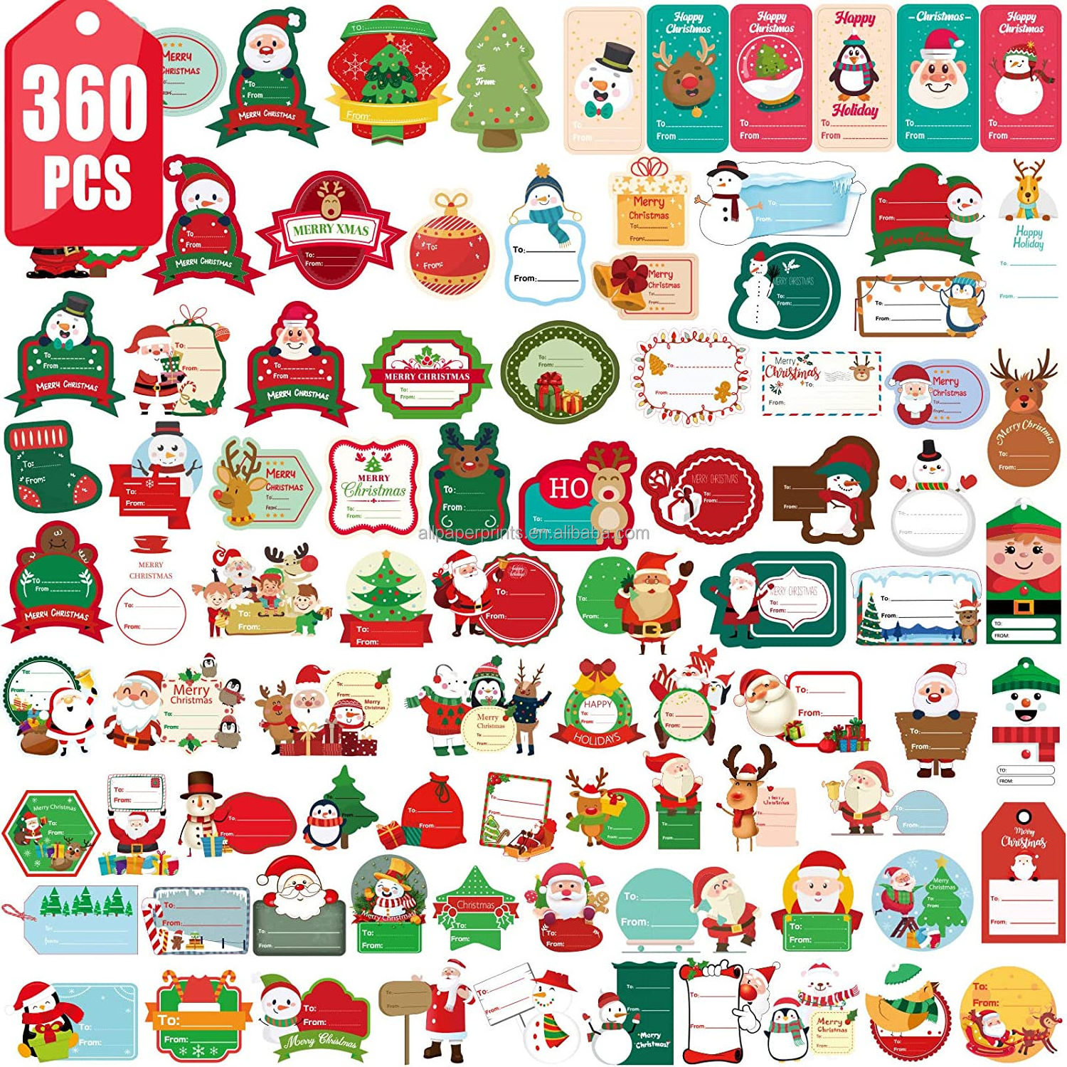 160 Pieces Christmas Sticker Labels Self Adhesive Tag Stickers Santa Snowmen Xmas Tree Deer Holiday Decorative Presents Labels