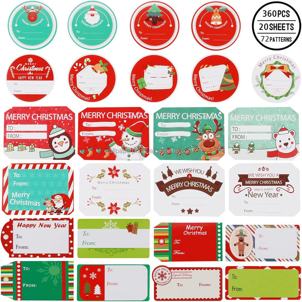 160 Pieces Christmas Sticker Labels Self Adhesive Tag Stickers Santa Snowmen Xmas Tree Deer Holiday Decorative Presents Labels