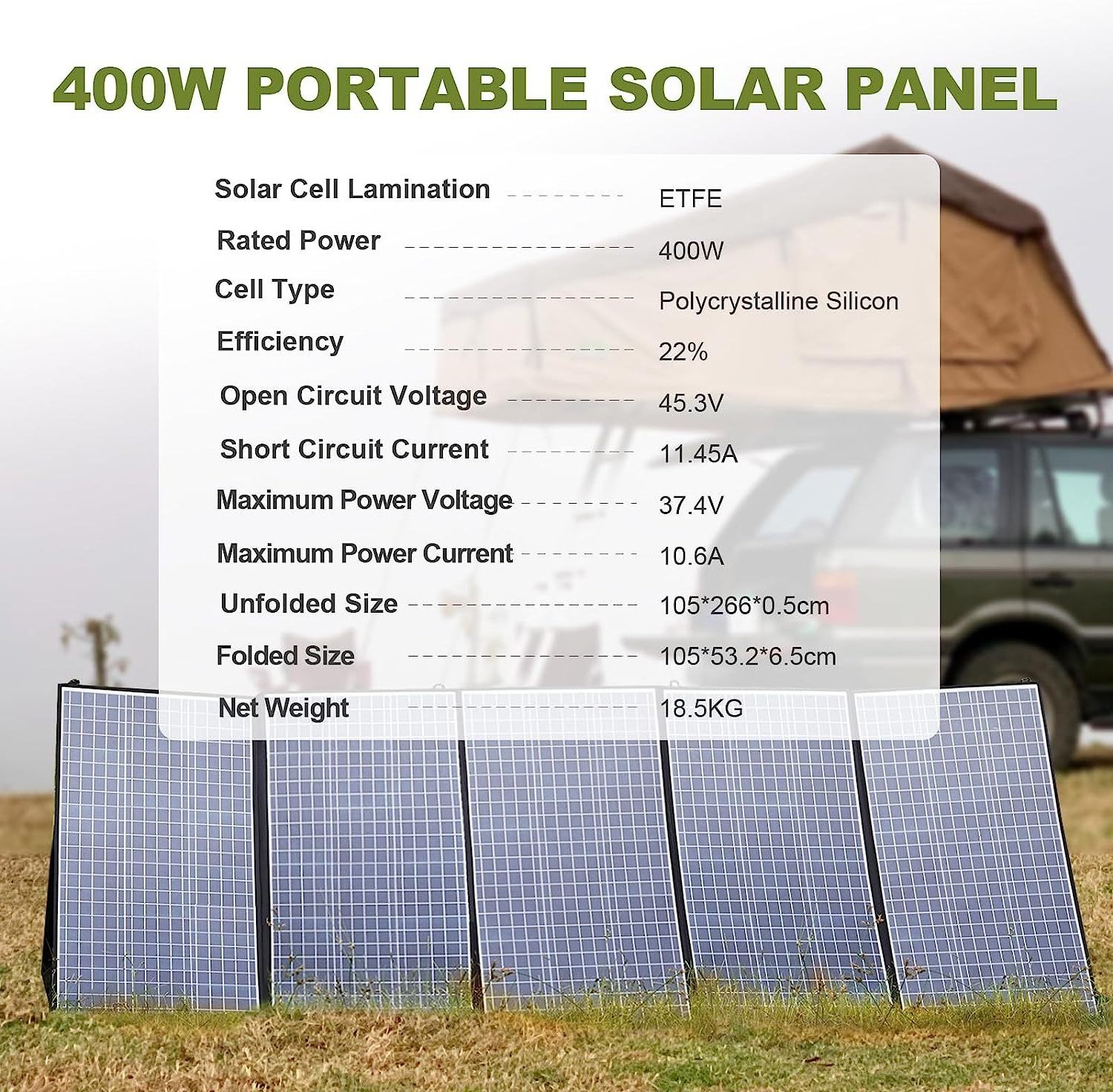 ALLPOWERS 400W Portable Solar Panel Waterproof IP67 Foldable Solar Panel Kit with 37.4V MC-4 Output Solar Charger for Outdoor