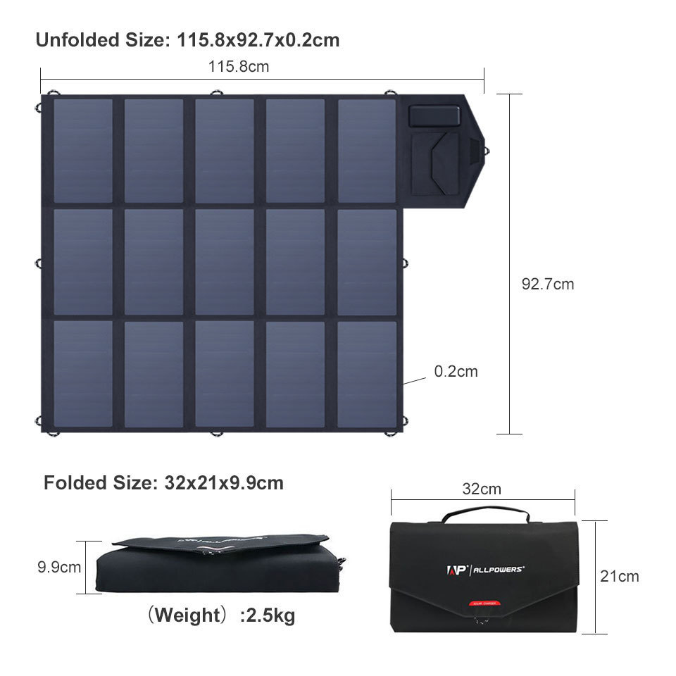 ALLPOWERS Portable Solar Panel 100W (Dual 5v USB with 18v DC Output) Mono Solar Charger Foldable Solar Panel for Laptop