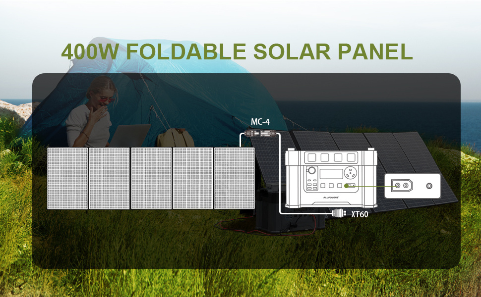 ALLPOWERS 400W Portable Solar Panel Waterproof IP67 Foldable Solar Panel Kit with 37.4V MC-4 Output Solar Charger for Outdoor