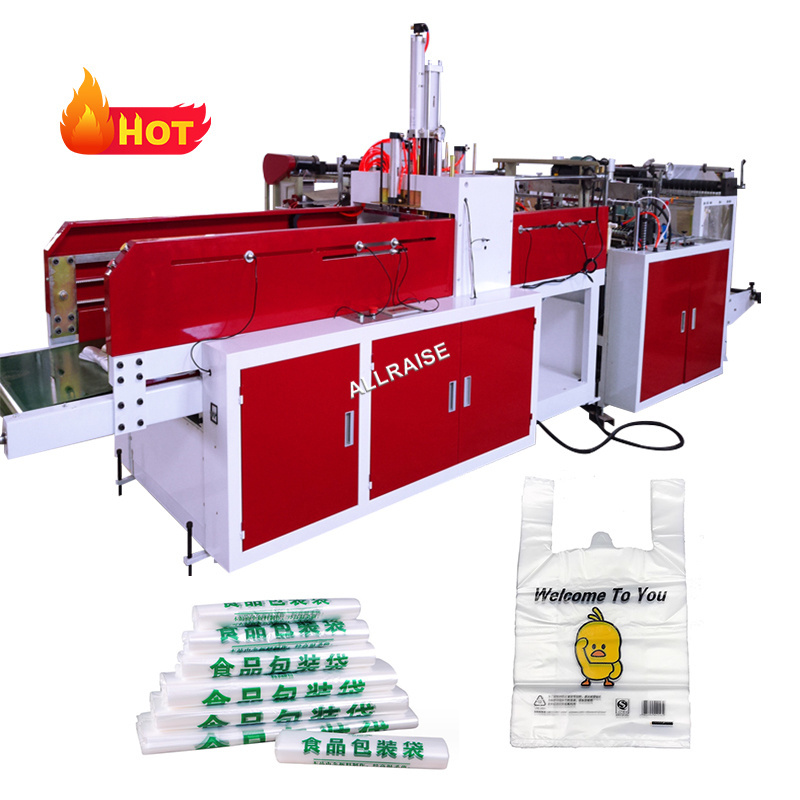 Automatic plastic t shirt shopping bag cutting sealing machine plastic handle polythene carry vest bag making machine for bag