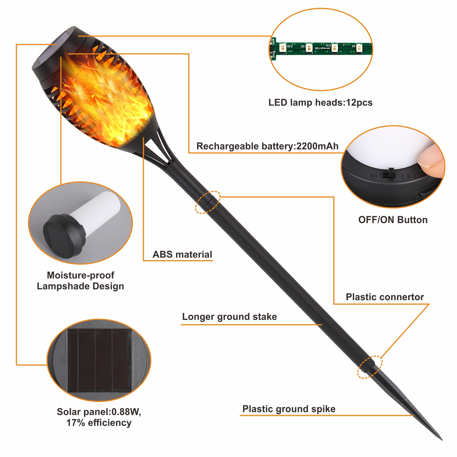 High Quality Outdoor waterproof led solar power flame torch light for decorative courtyard landscape garden pathway