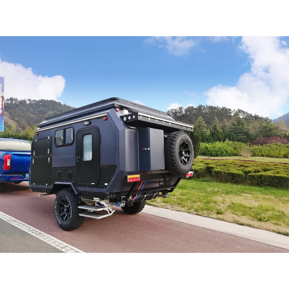 12ft 4x Independently suspended outdoor camping off road caravan travel trailer with motorcycle frame