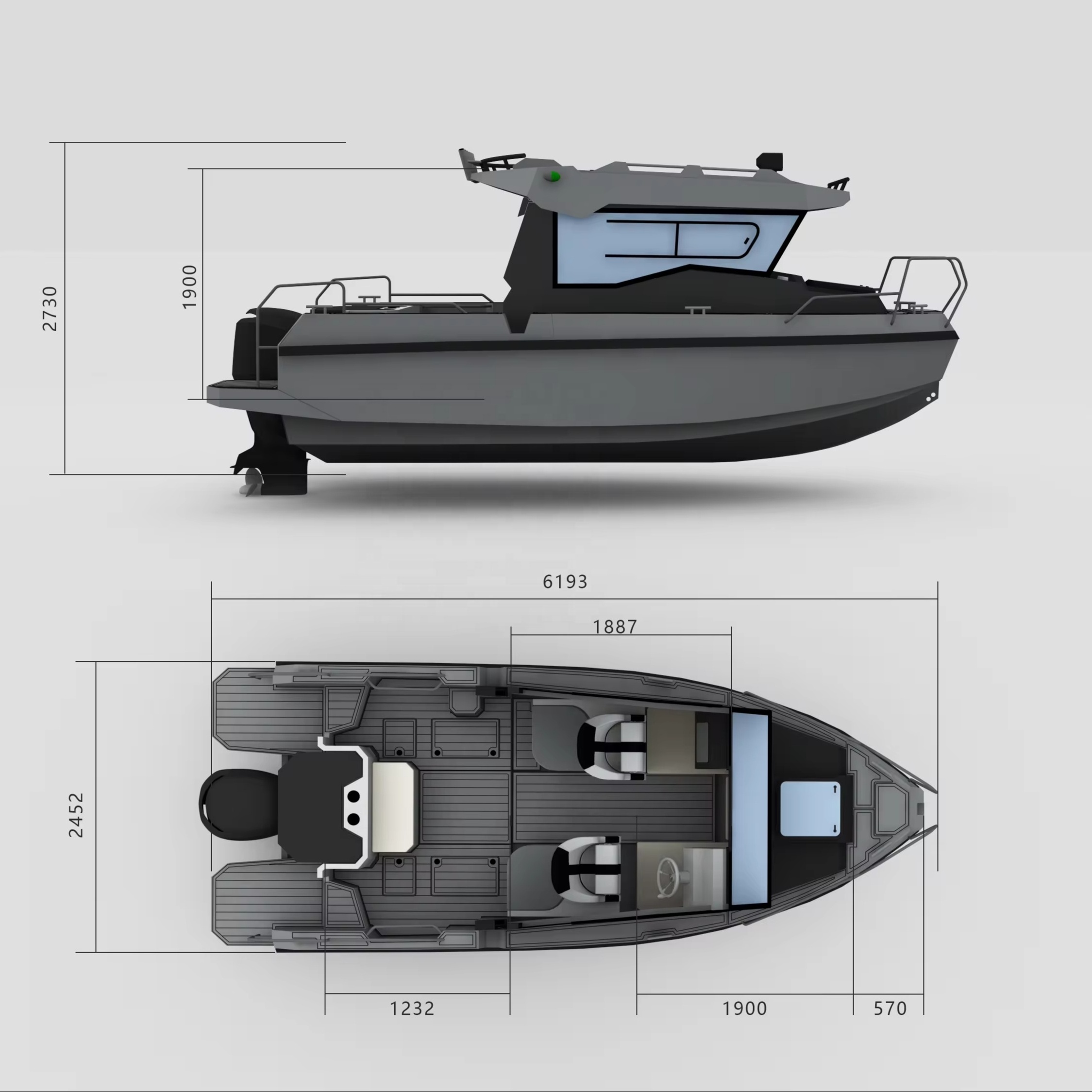 Aluminum Profisher 6.2m Sport Yacht Fishing Boat with Outboard Engine