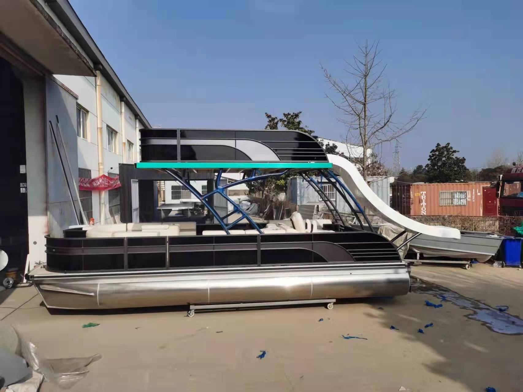 25ft 7.5m Inshore Cruiser Pontoon Tubes Party Pontoon Boat for Outboards Fresh Water Catamaran Double Deck Family Aluminum PD25