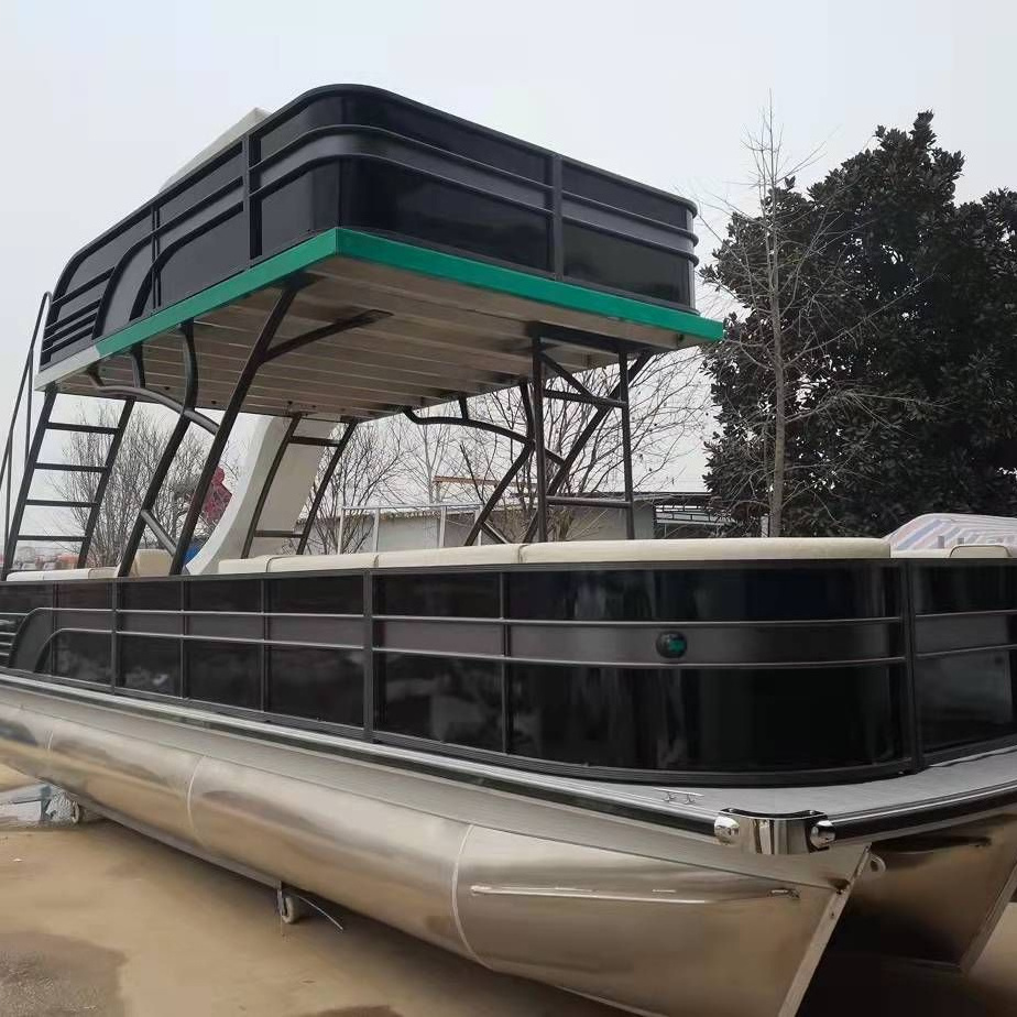 25ft 7.5m Inshore Cruiser Pontoon Tubes Party Pontoon Boat for Outboards Fresh Water Catamaran Double Deck Family Aluminum PD25