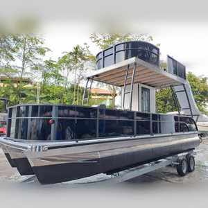 New trendy design 30ft luxury tritoon family water party time ski tow bar double deck pontoon boat with  slide