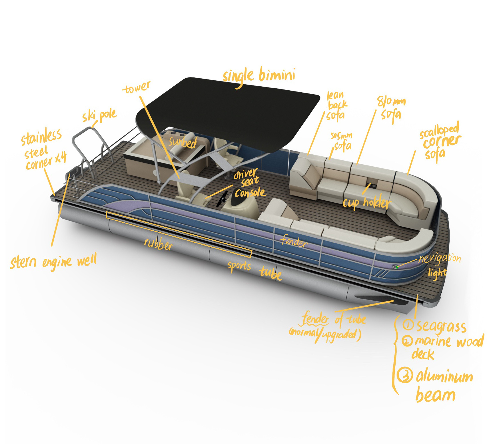 China Pontoon Boat Factory 6.7m 22ft Quality Yacht Luxury Boat Aluminum Work Cruising Pontoon Boat for leisure