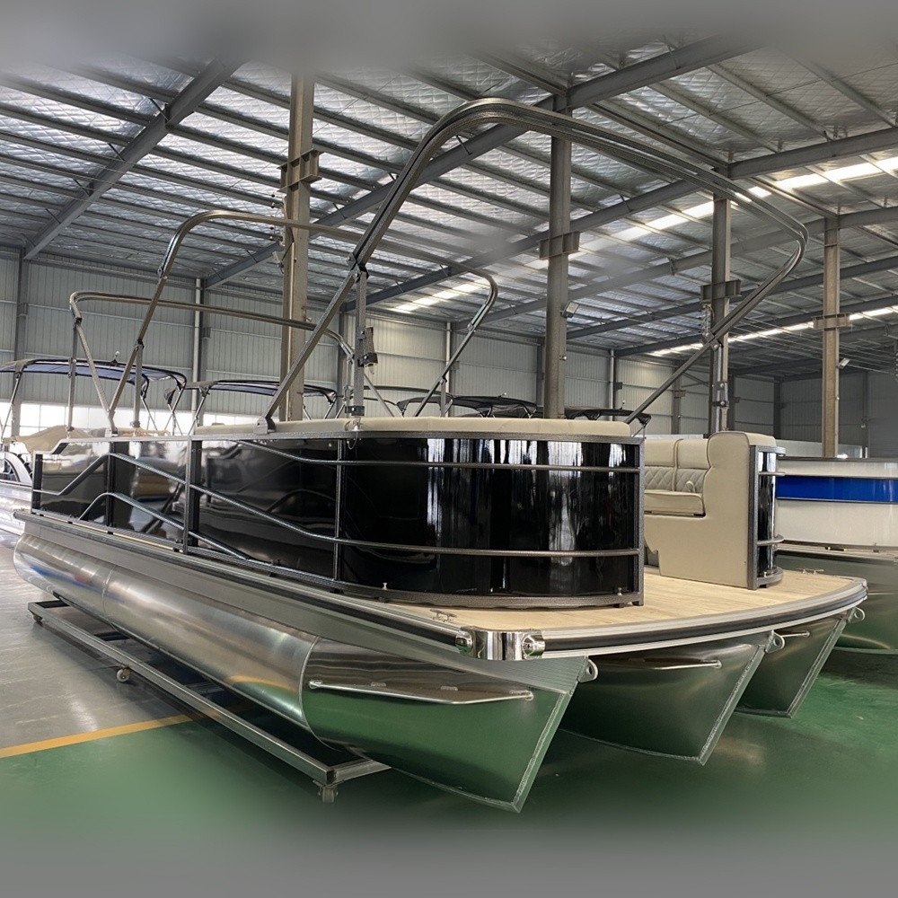 Pontoon Boat CE Certified River Lake Water Skiing Aluminum High Standard Luxury 5.8m 19ft 3mm Entertainment Hull 3 Years 0.625m