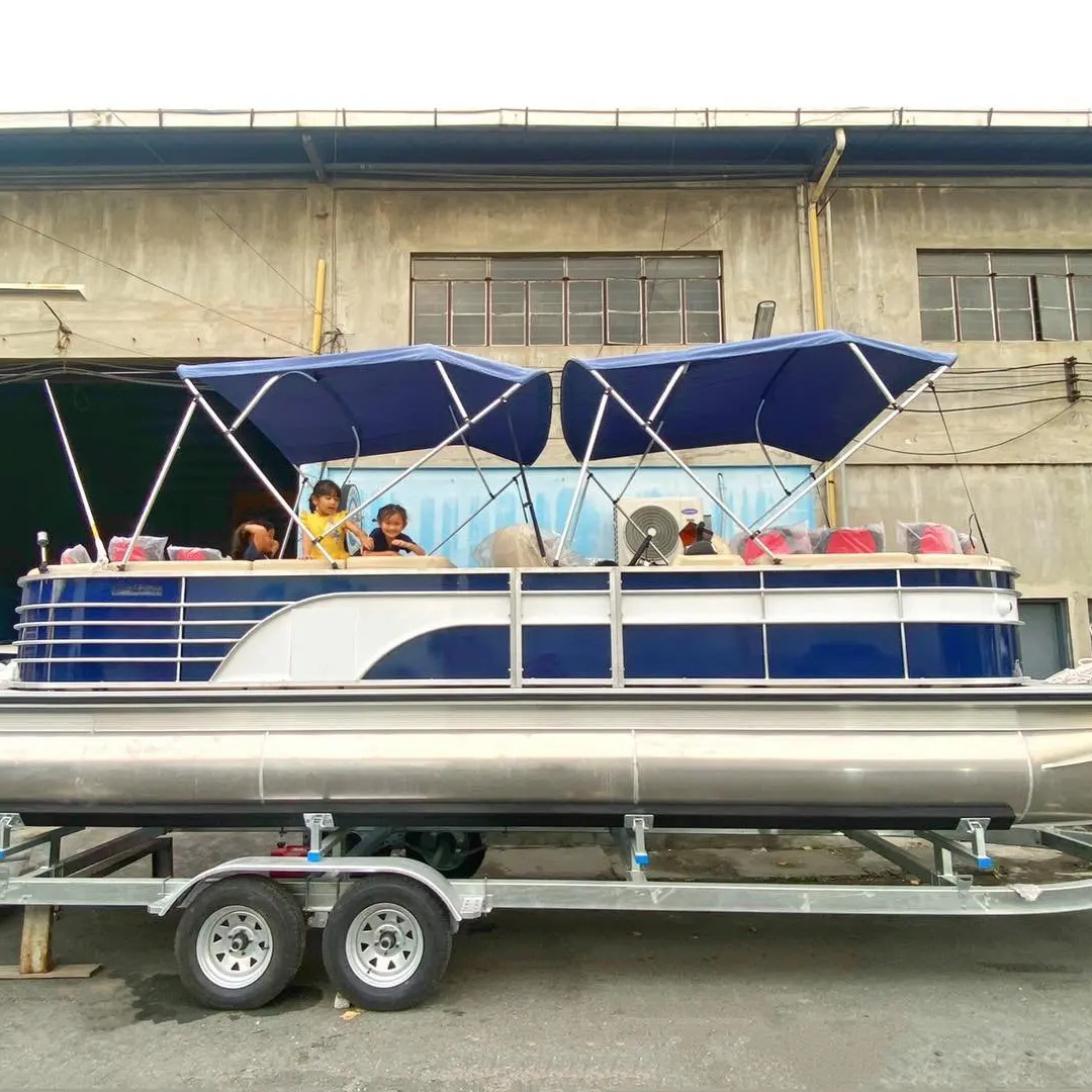 19FT 5.8M Two Tubes Floating Catamaran Aluminum Pontoon Boat with sink for sale