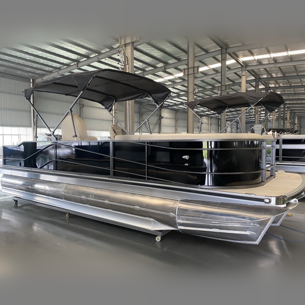 Pontoon Boat CE Certified River Lake Water Skiing Aluminum High Standard Luxury 5.8m 19ft 3mm Entertainment Hull 3 Years 0.625m