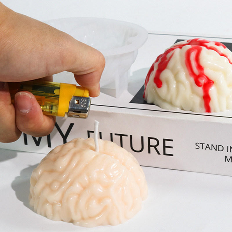 INTODIY 3D Brain Candle Silicone Mold Ornaments Decorative Brain Scented Candle Mold