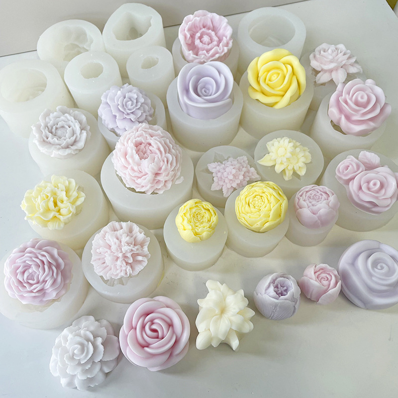 INTODIY Multiple Designs 3D Rose Tulip Flowers Silicone Mold DIY Homemade Soap Mold Soy Wax Candle Resin Epoxy Making Tools