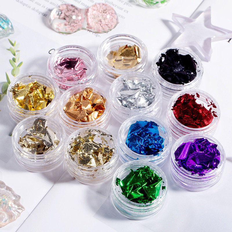 INTODIY 12 Colors Glitters Pigment Powder Nail Art Sequins Gold Foil Flakes Fruit Chips Fillers For Resin Jewelry Craft