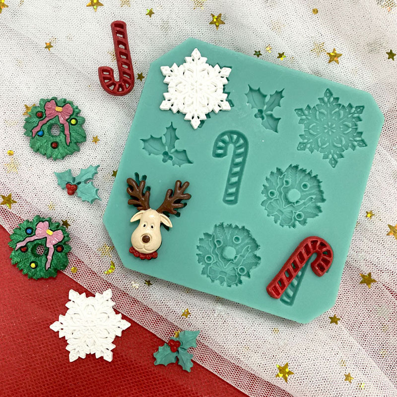 INTODIY Christmas Elk Snowflake Christmas Leaves sugar flipping mold baking chocolate biscuits food grade silicone mold