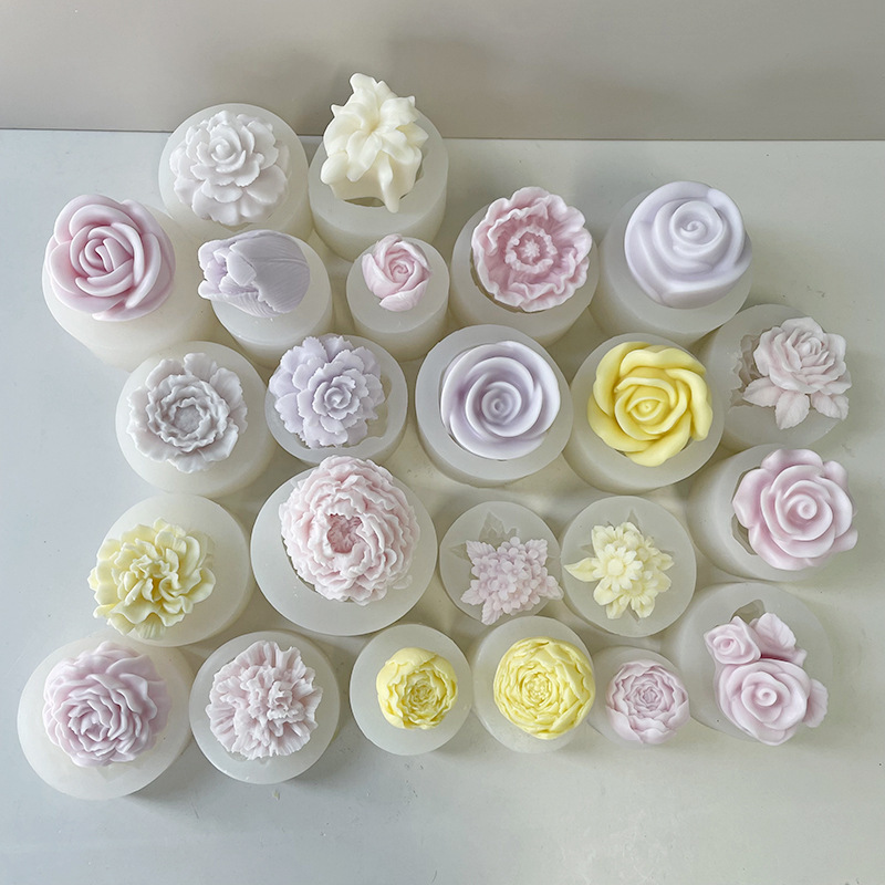 INTODIY Multiple Designs 3D Rose Tulip Flowers Silicone Mold DIY Homemade Soap Mold Soy Wax Candle Resin Epoxy Making Tools