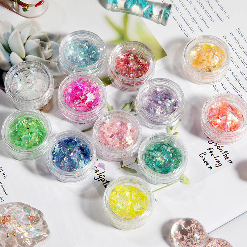 INTODIY 12 Colors Glitters Pigment Powder Nail Art Sequins Gold Foil Flakes Fruit Chips Fillers For Resin Jewelry Craft