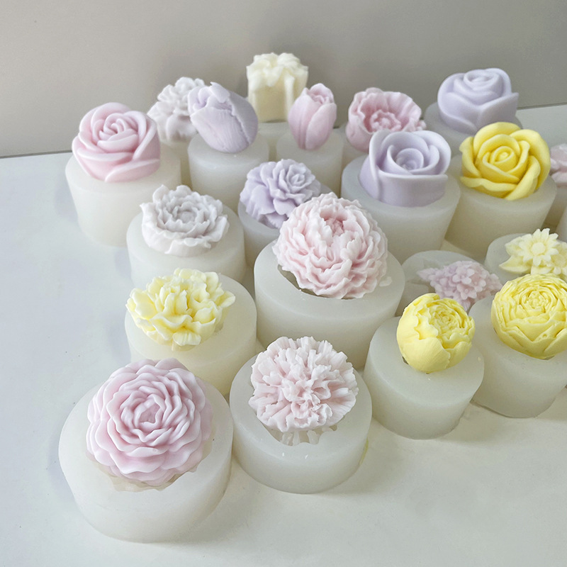 INTODIY Multiple Designs 3D Rose Tulip Flowers Silicone Mold DIY Homemade Soap Mold Soy Wax Candle Resin Epoxy Making Tools