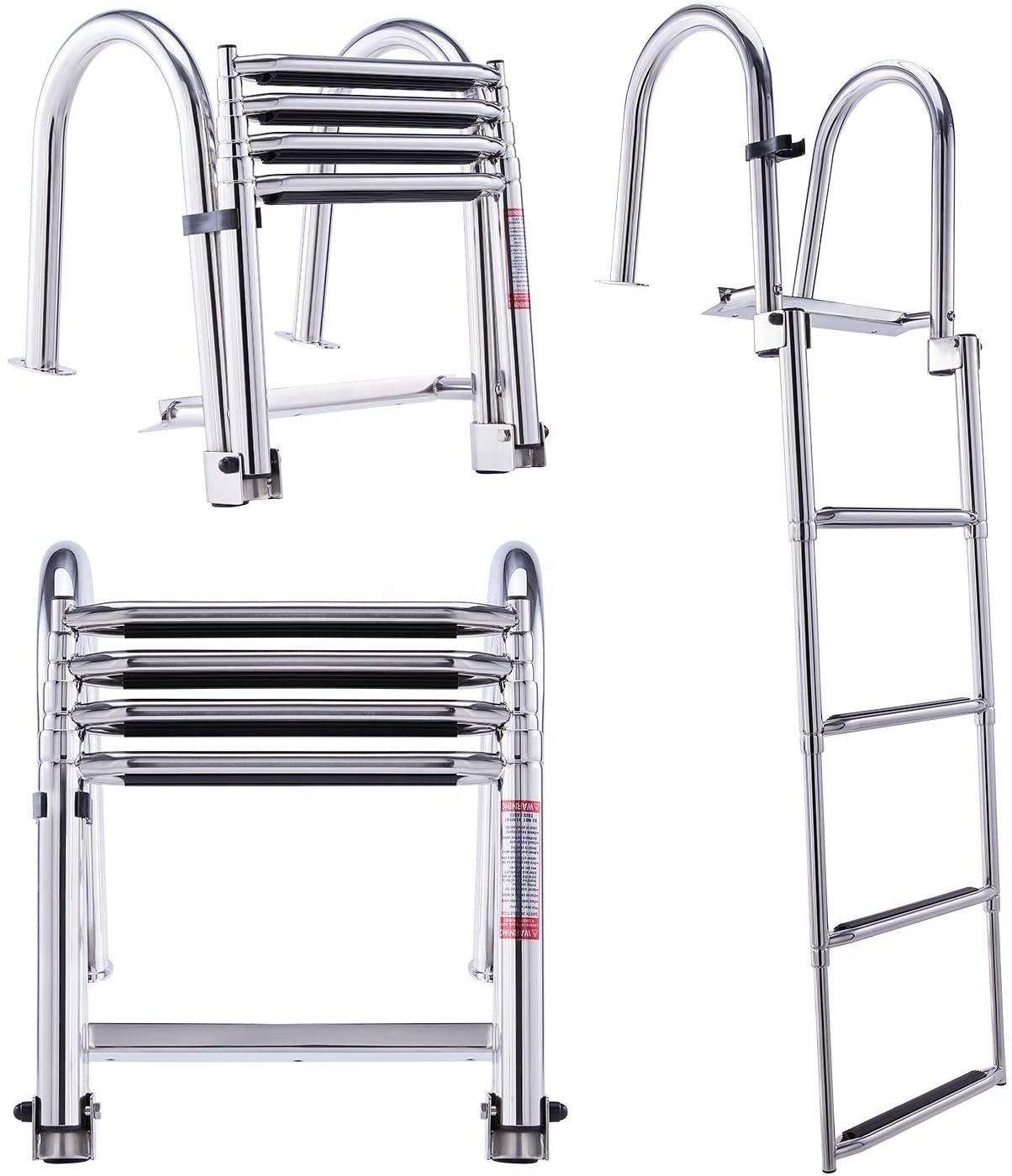 Marine Stainless Steel 4-Step Flat Front Folding Ladder Yacht Pontoon Boat Telescoping Ladder