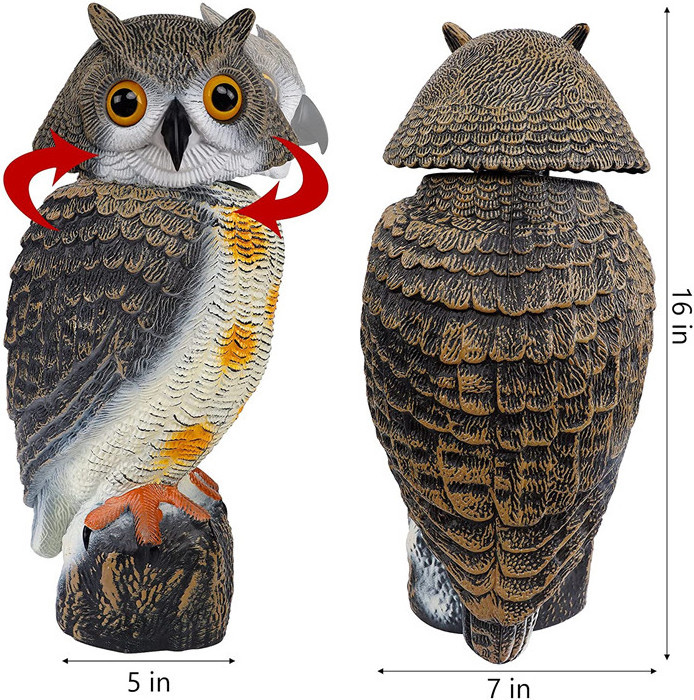 Wholesale Bird Scarecrow Owl Decoy Sculpture,Plastic 360 Degree Rotating Head Owl Bird Deterrents,Owl Scarecrow Decoy