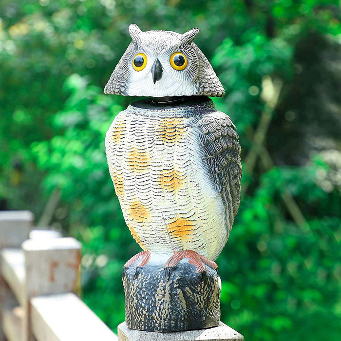 Wholesale Bird Scarecrow Owl Decoy Sculpture,Plastic 360 Degree Rotating Head Owl Bird Deterrents,Owl Scarecrow Decoy